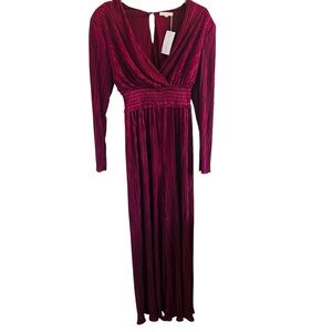 Flying Tomato Pleated Long Sleeve V Neck Dress